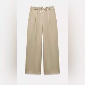 Zara double waist wide leg trousers beige